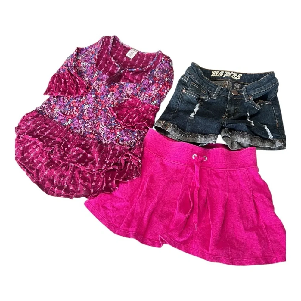 Bundle Of Girls Clothes Tunic Floral Blouse and Pink Skort And Jean Short Set 8